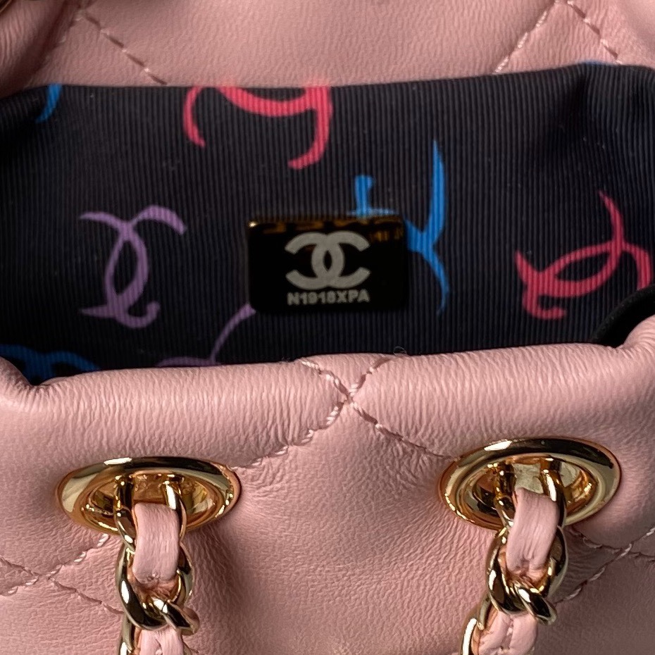 Chanel 24s AS4810 Matelasse Coco Mark Shiny Calf Drawstring Backpack Pink