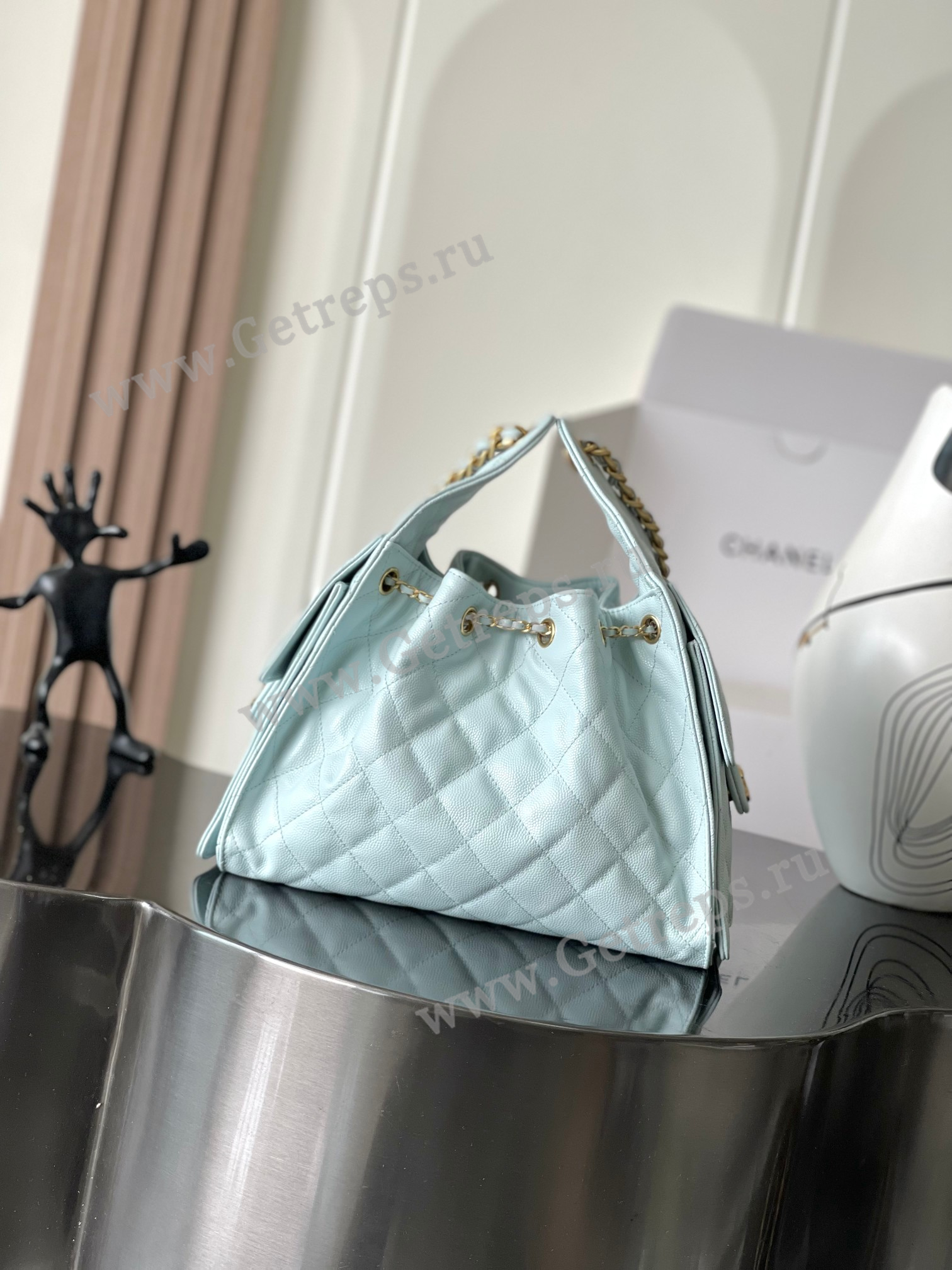 Chanel 25 Hobo Handbag Blue Caviar with Gold Hardware