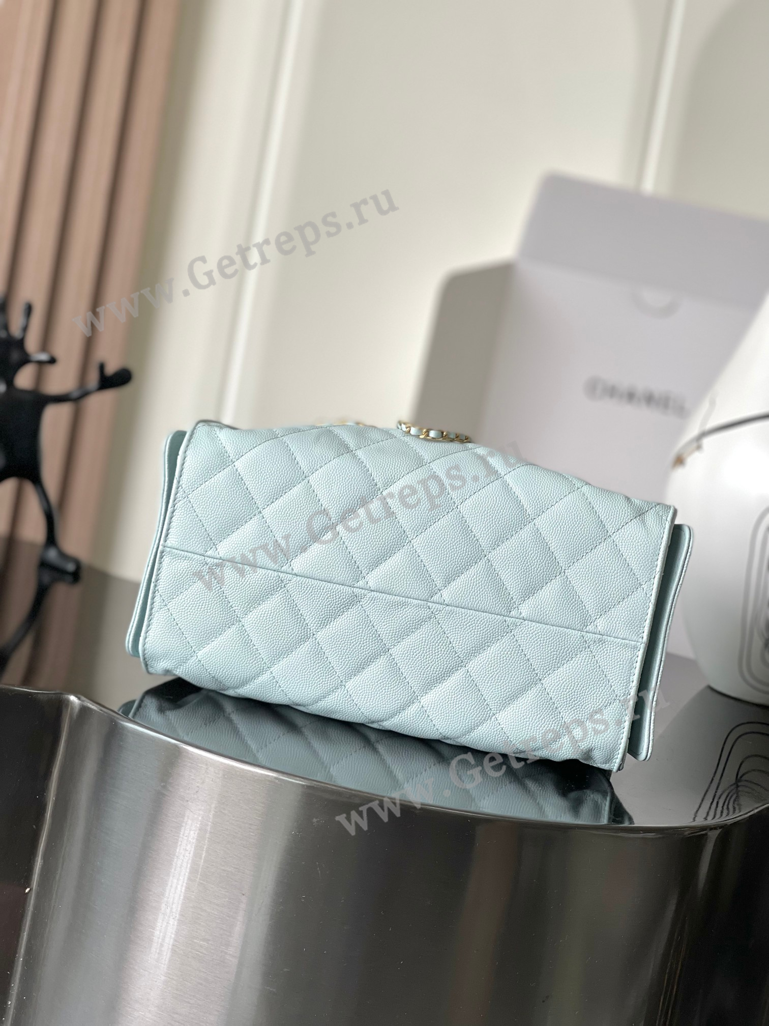 Chanel 25 Hobo Handbag Blue Caviar with Gold Hardware