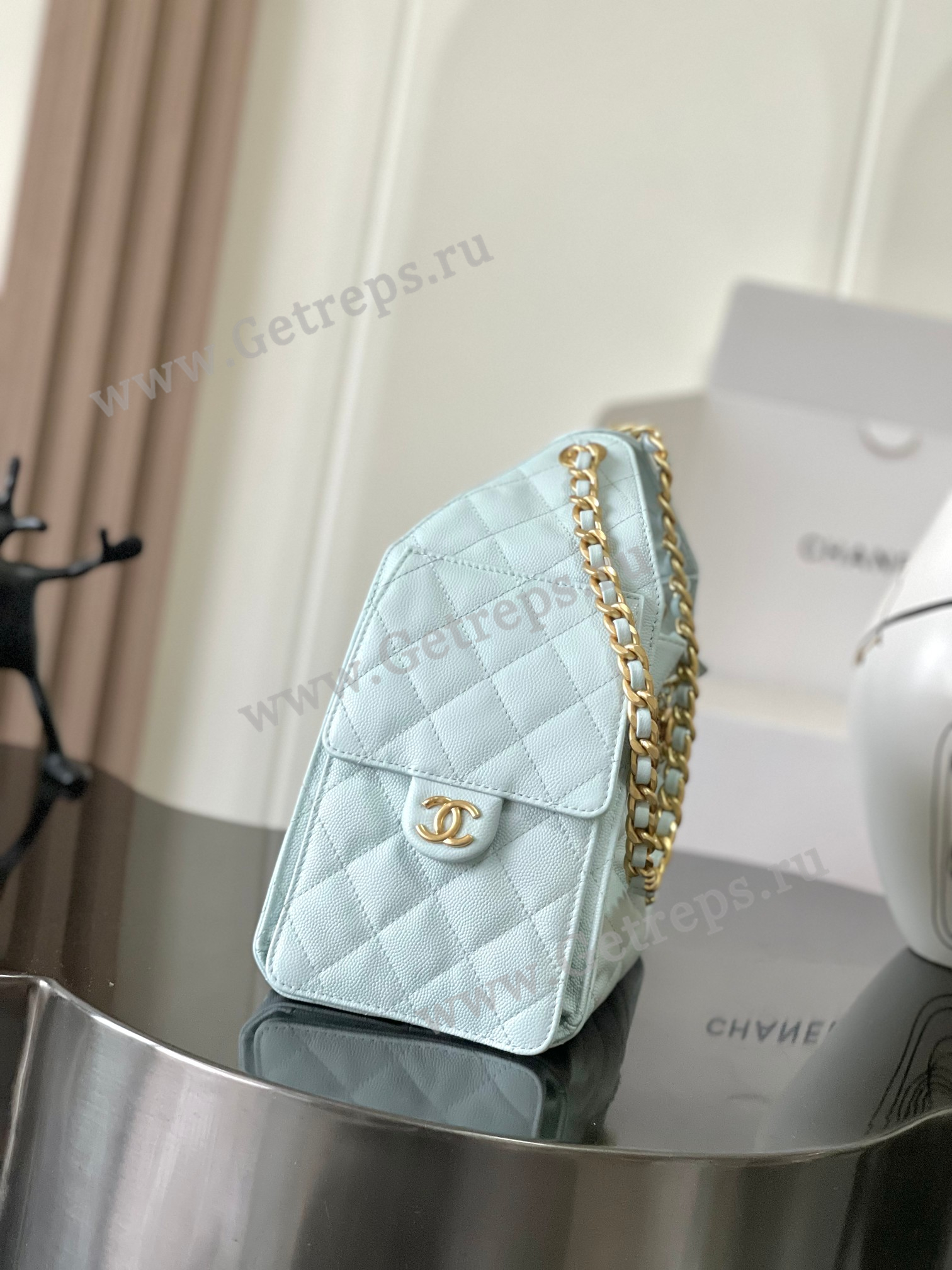 Chanel 25 Hobo Handbag Blue Caviar with Gold Hardware