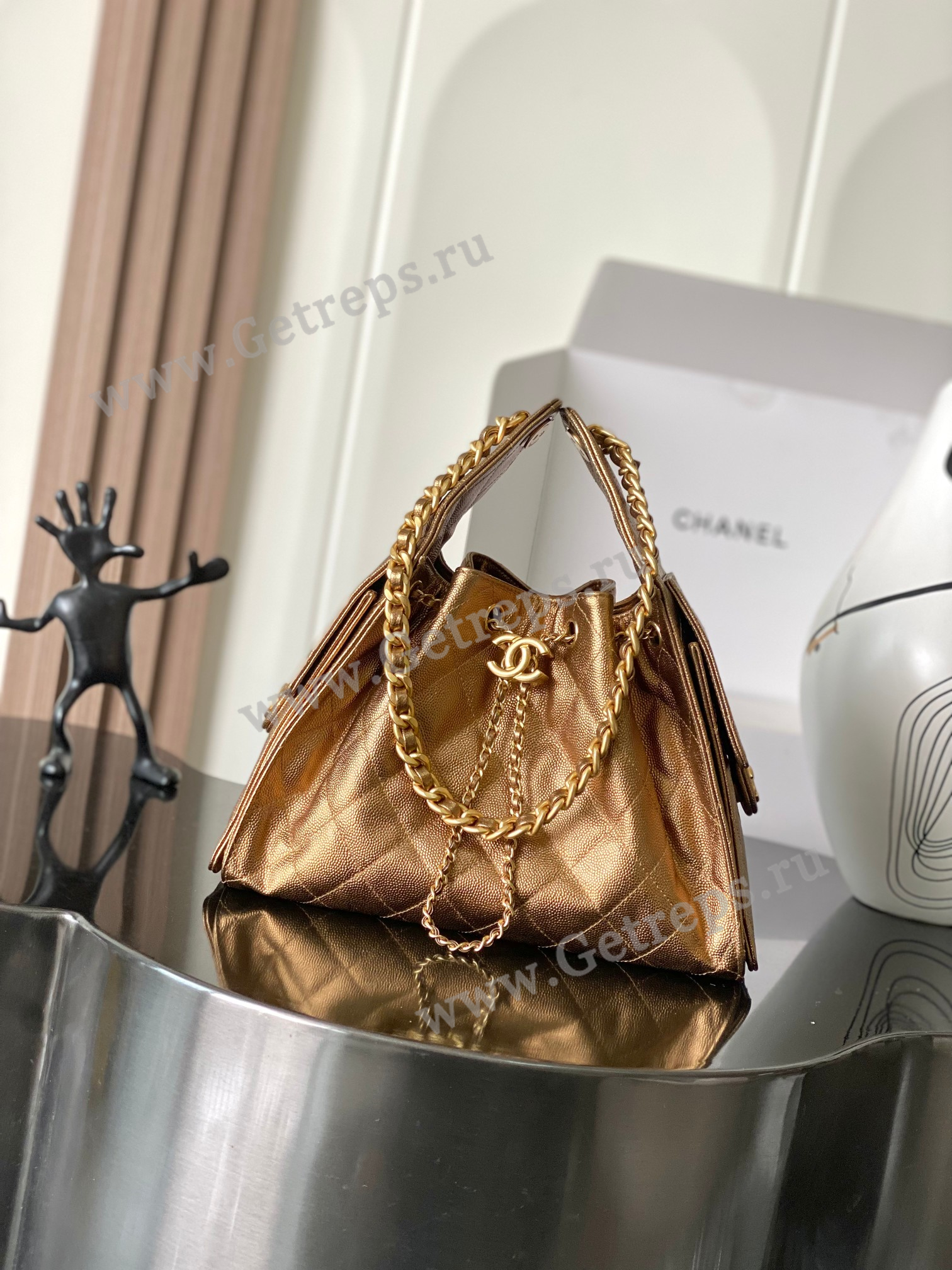 Chanel 25 Hobo Handbag Gold Caviar with Gold Hardware