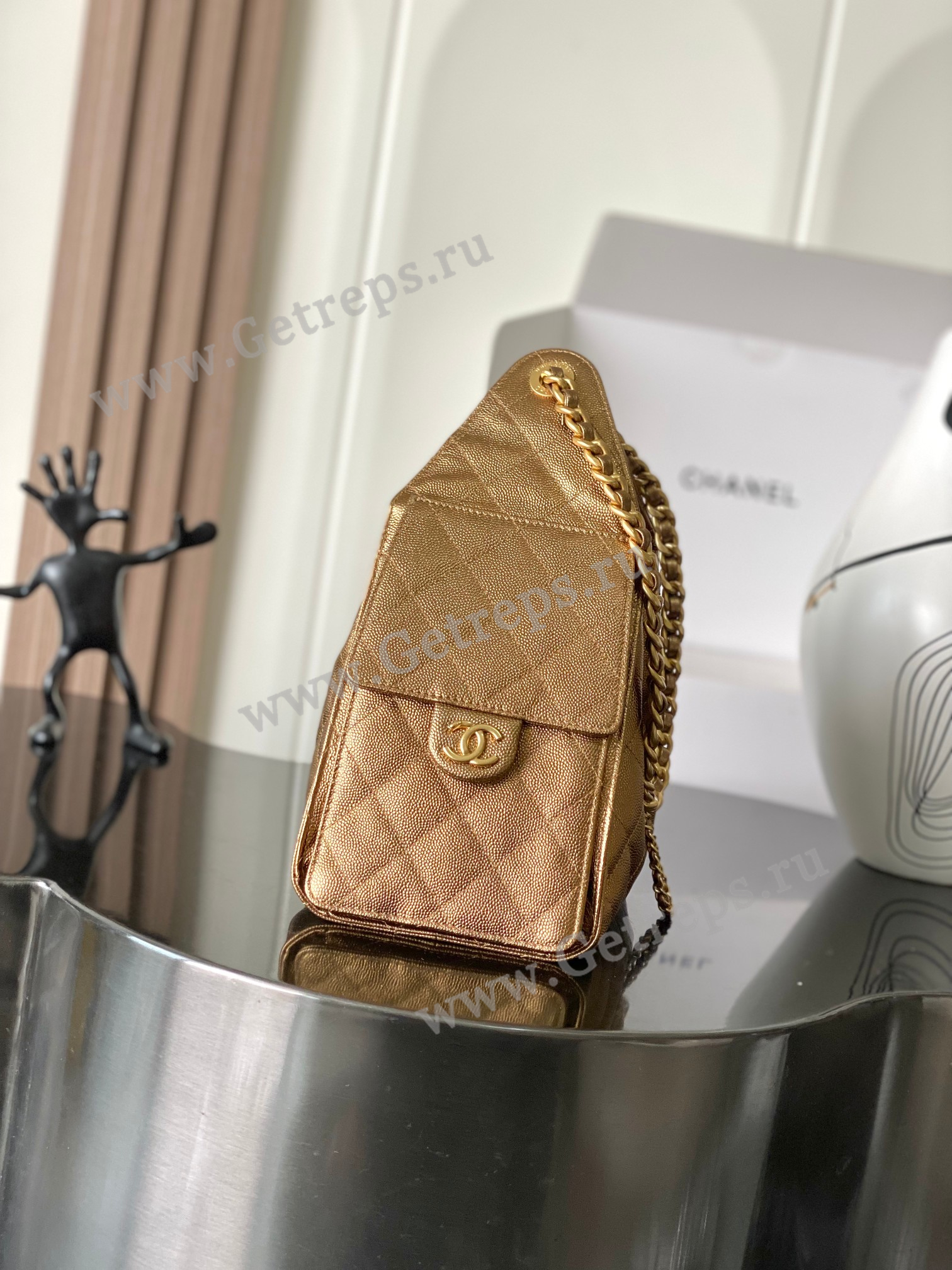 Chanel 25 Hobo Handbag Gold Caviar with Gold Hardware