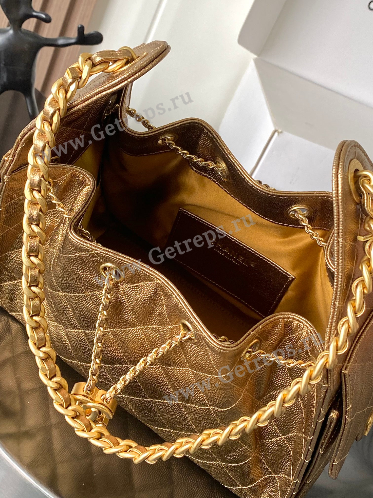 Chanel 25 Hobo Handbag Gold Caviar with Gold Hardware