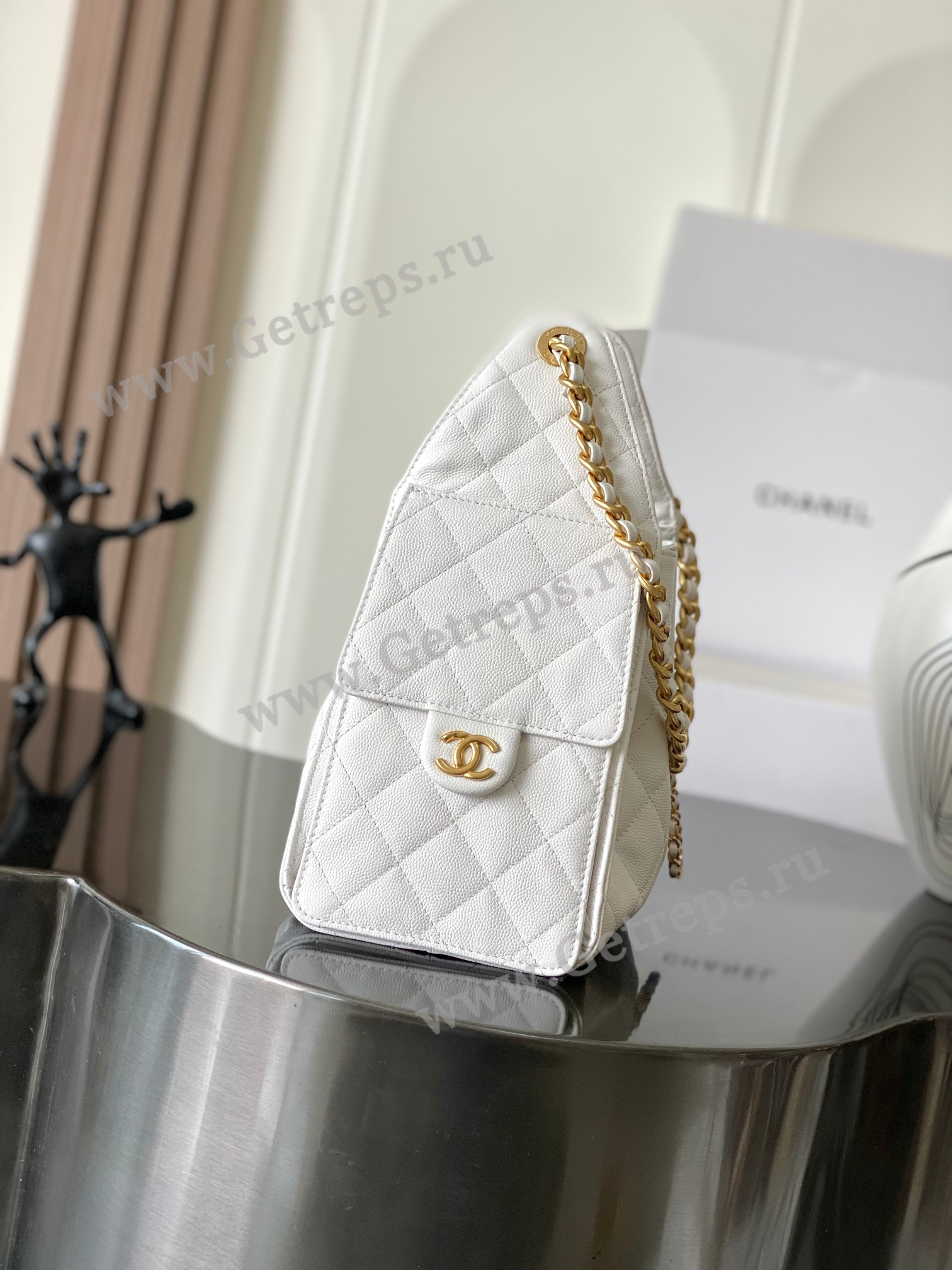 Chanel 25 Hobo Handbag White Caviar with Gold Hardware
