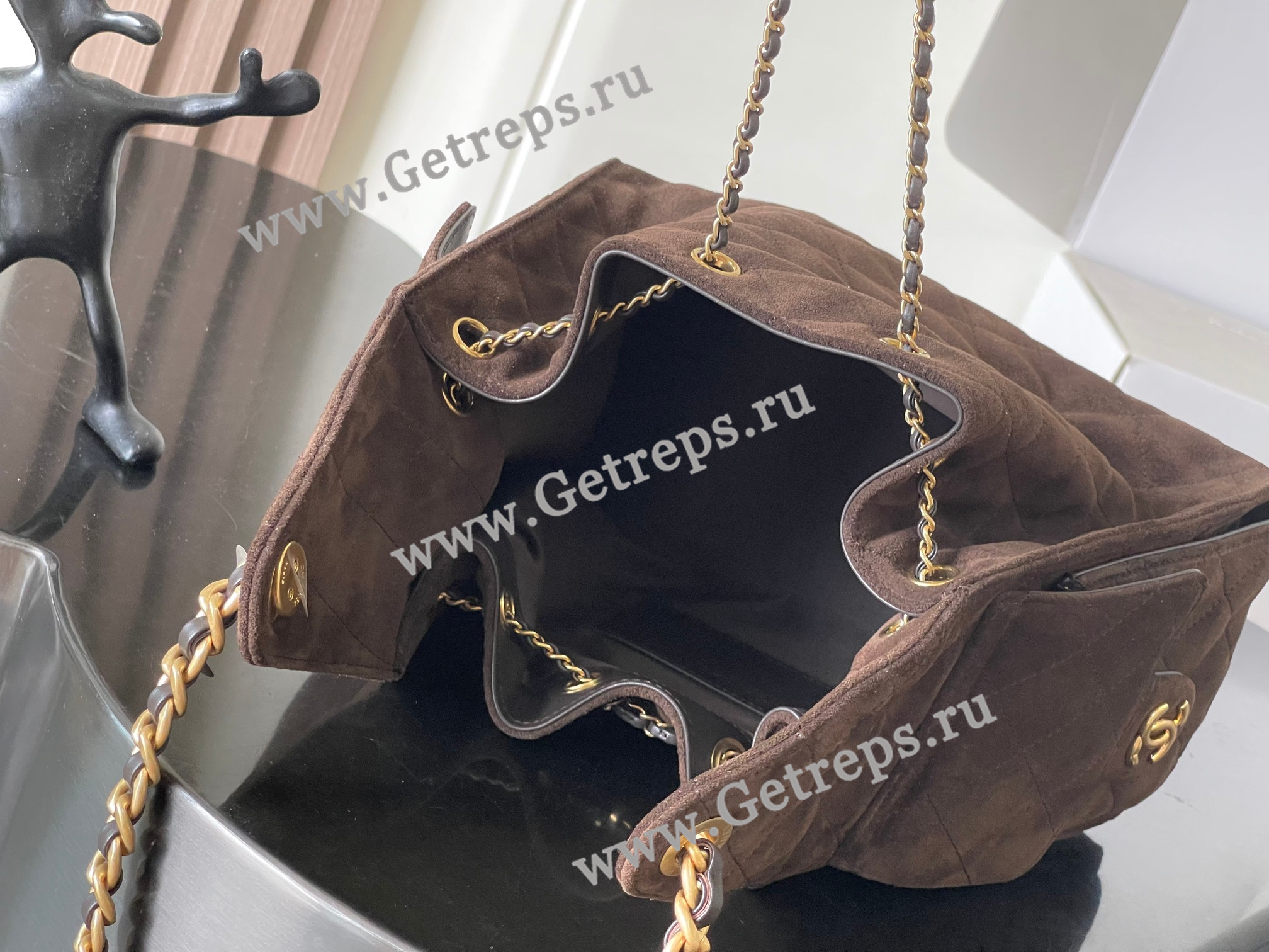 Chanel 25 Small Hobo Handbag Suede with Gold Hardware