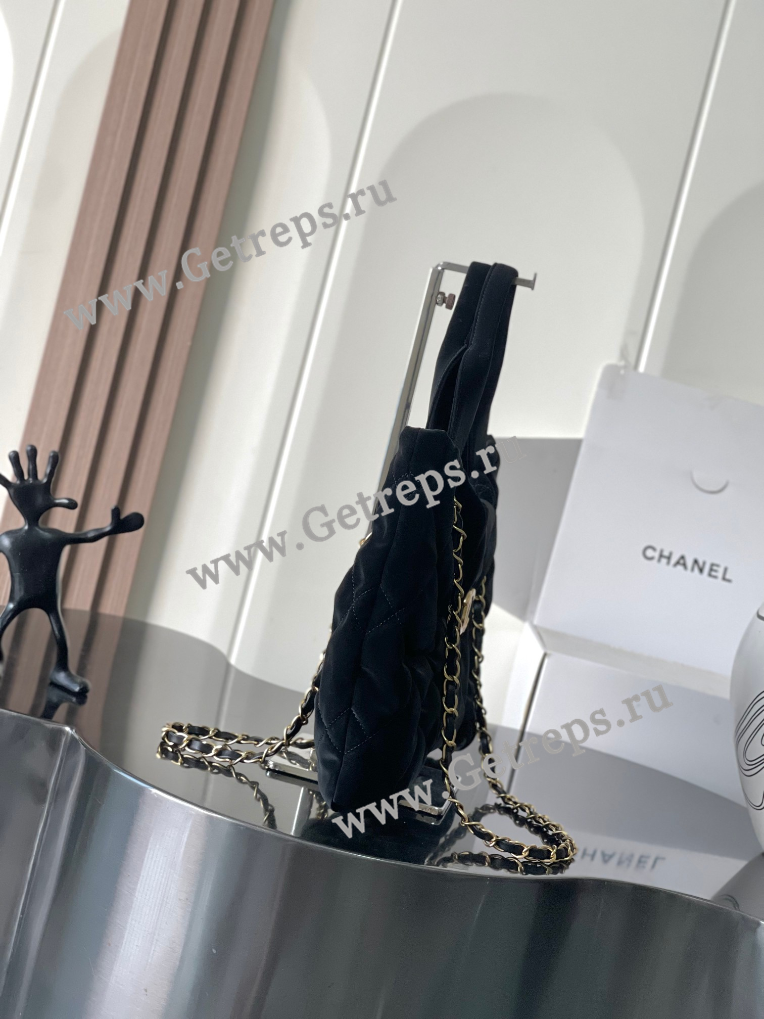 Chanel 25K Large Bow Bag Velvet-effect Black