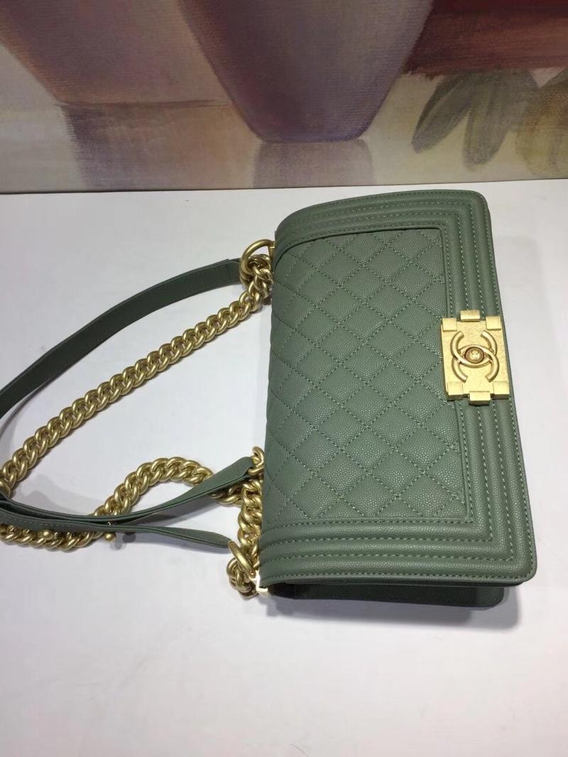 Chanel 25cm Boy Caviar Handbag Calfskin Gold Tone Dark Wood