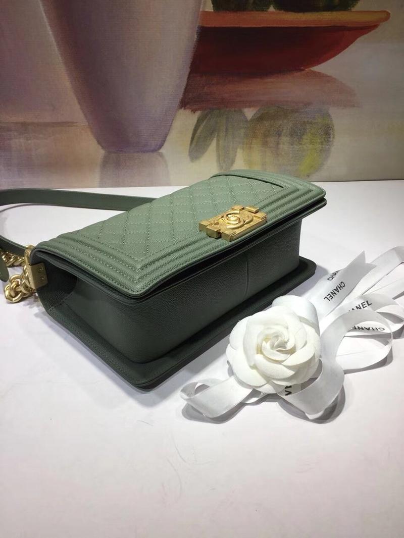 Chanel 25cm Boy Caviar Handbag Calfskin Gold Tone Dark Wood