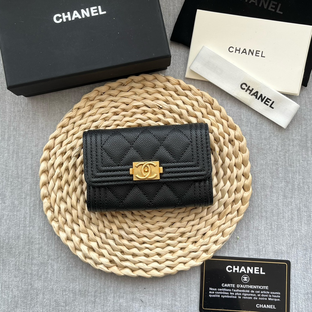 Chanel 80603 Leboy Card Wallet Grained Calfskin Black