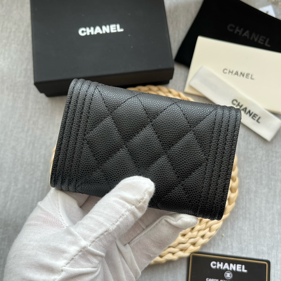 Chanel 80603 Leboy Card Wallet Grained Calfskin Black