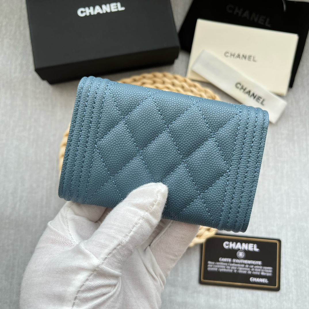 Chanel 80603 Leboy Card Wallet Grained Calfskin Blue