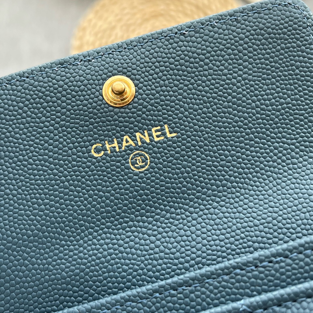 Chanel 80603 Leboy Card Wallet Grained Calfskin Blue