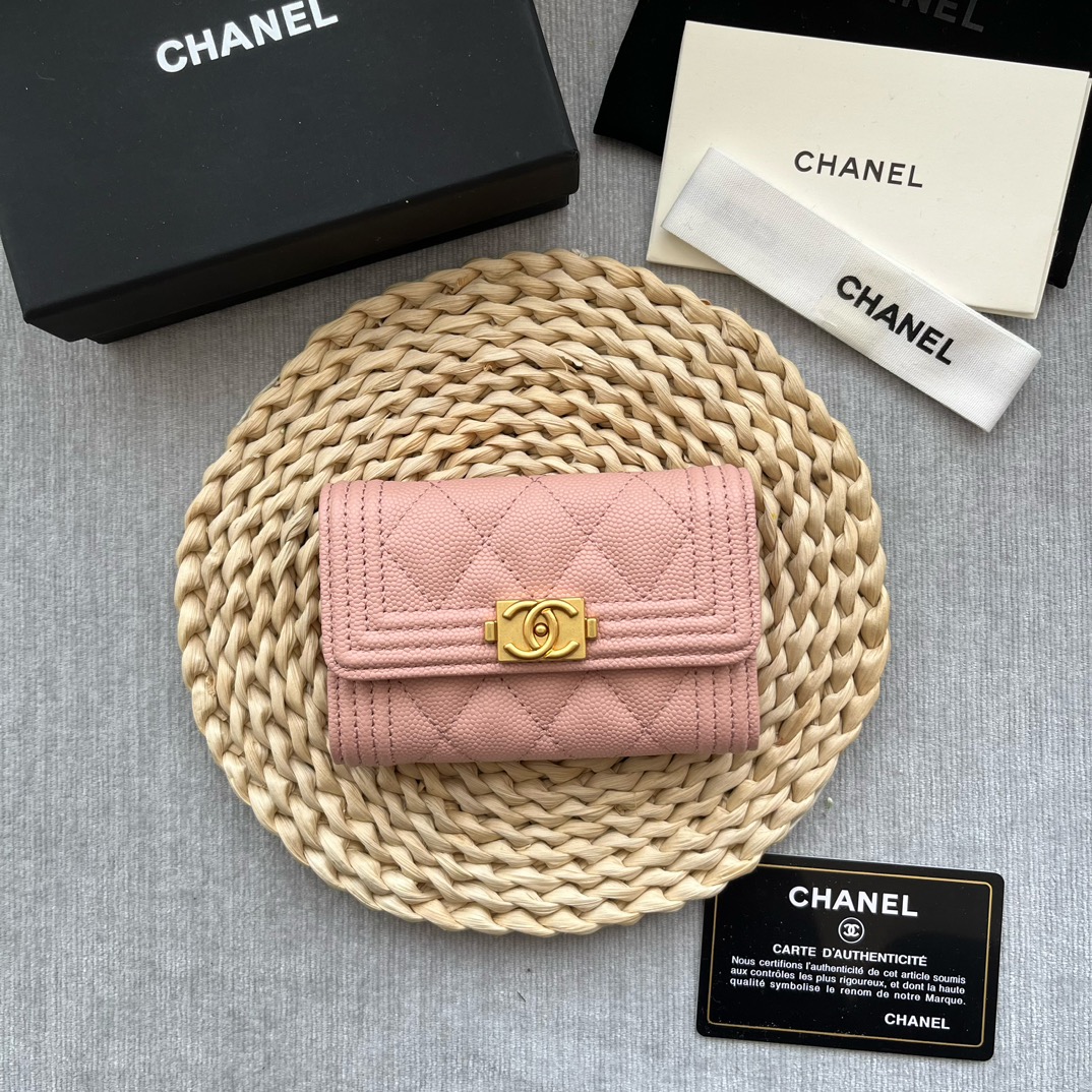 Chanel 80603 Leboy Card Wallet Grained Calfskin Pink