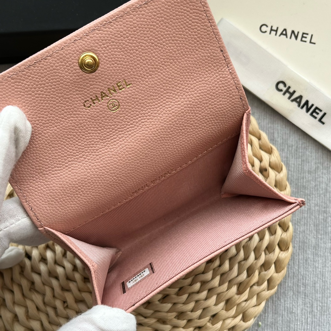 Chanel 80603 Leboy Card Wallet Grained Calfskin Pink