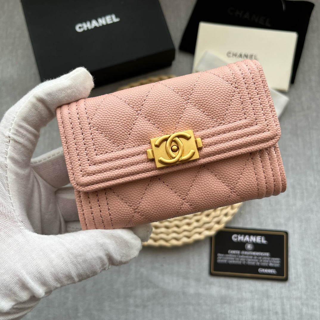 Chanel 80603 Leboy Card Wallet Grained Calfskin Pink