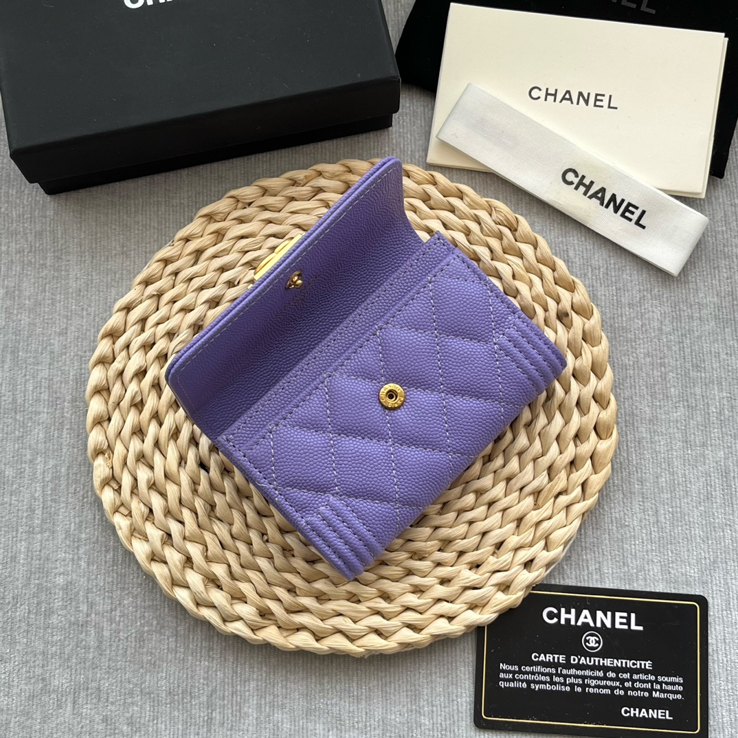 Chanel 80603 Leboy Card Wallet Grained Calfskin Purple