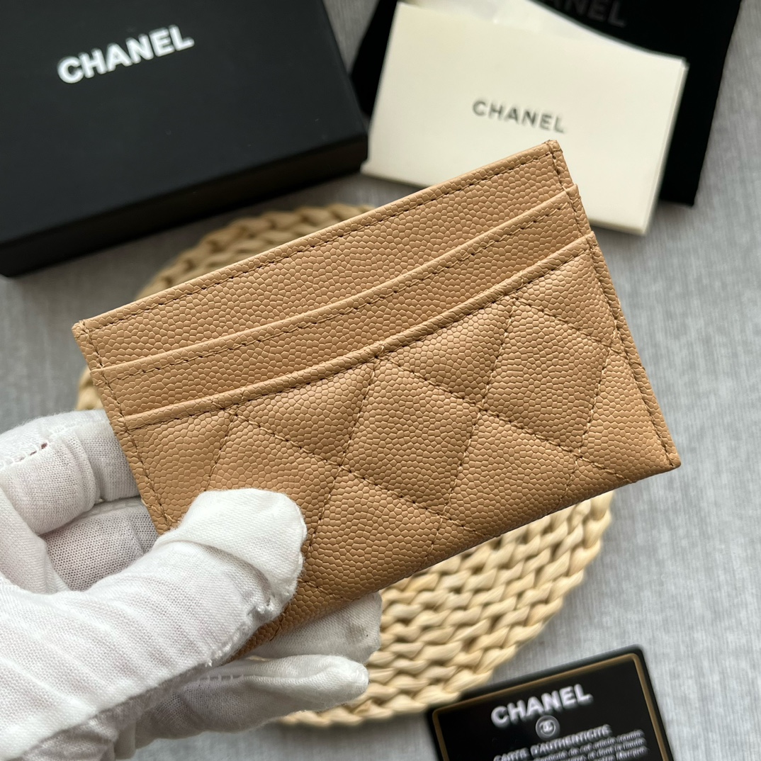 Chanel 84331 Classics Card Wallet Grained Calfskin Beige