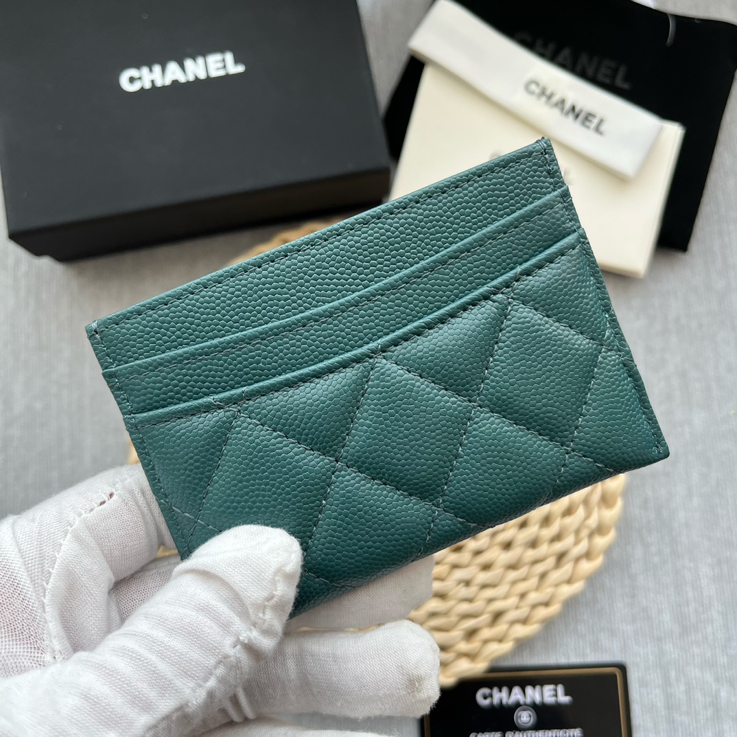 Chanel 84331 Classics Card Wallet Grained Calfskin Green