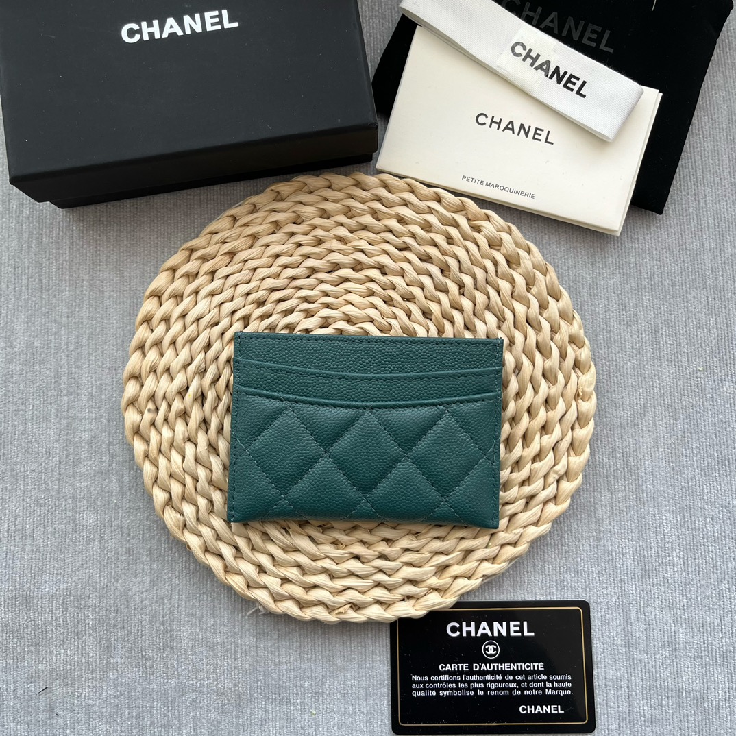 Chanel 84331 Classics Card Wallet Grained Calfskin Green