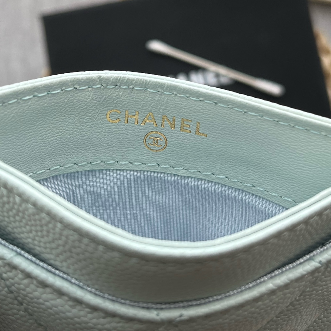 Chanel 84331 Classics Card Wallet Grained Calfskin Light Blue