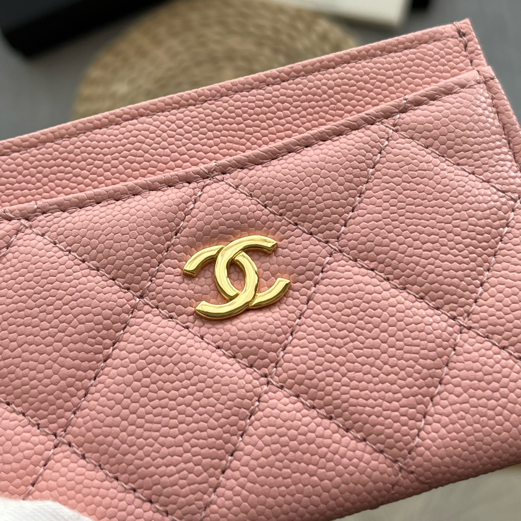 Chanel 84331 Classics Card Wallet Grained Calfskin Pink