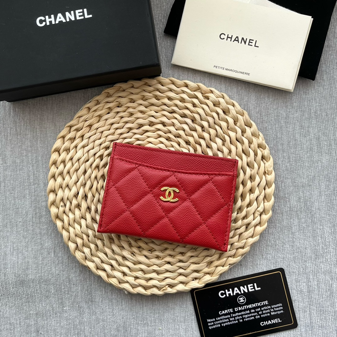 Chanel 84331 Classics Card Wallet Grained Calfskin Red