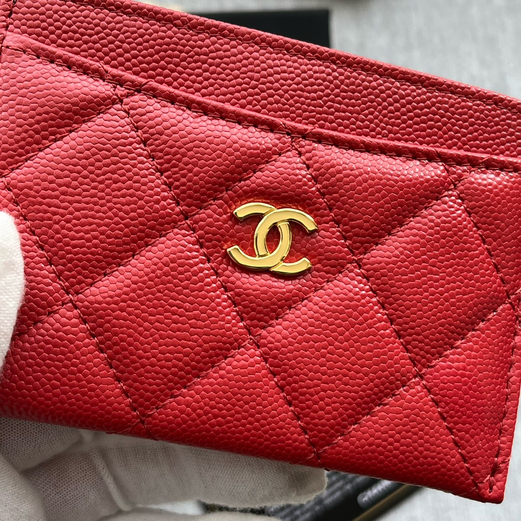 Chanel 84331 Classics Card Wallet Grained Calfskin Red