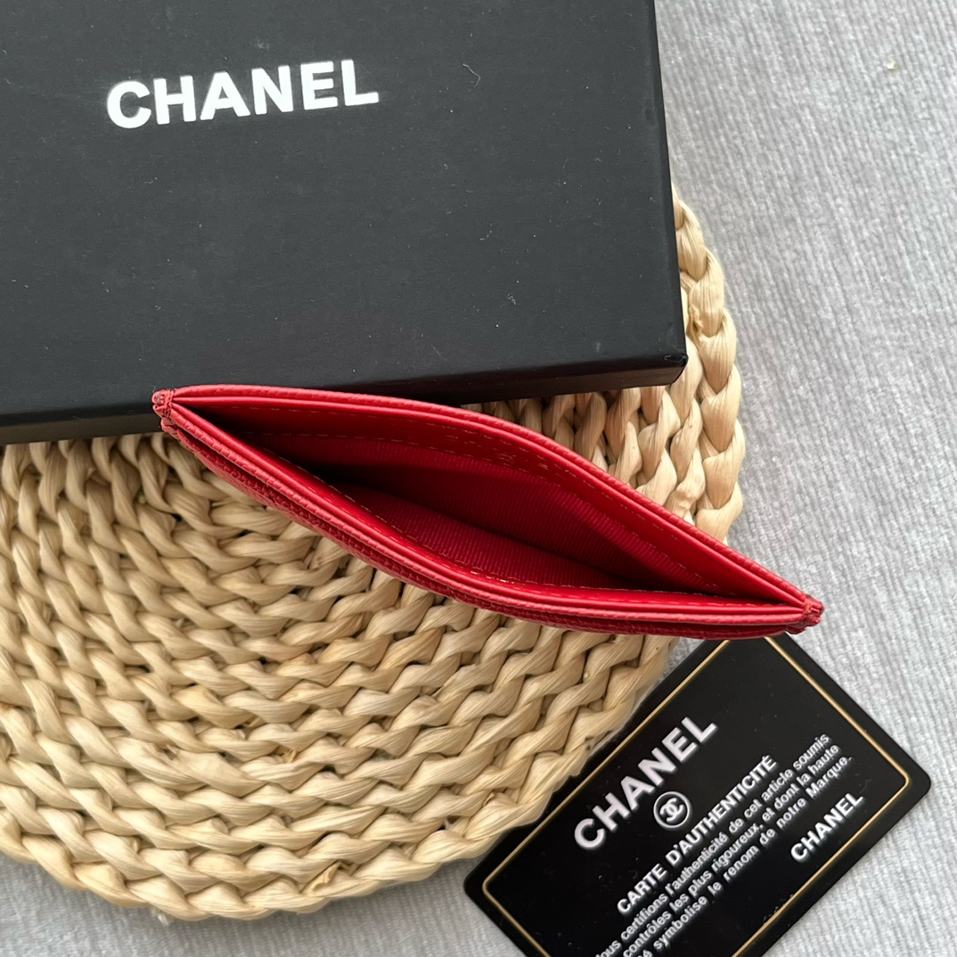 Chanel 84331 Classics Card Wallet Grained Calfskin Red