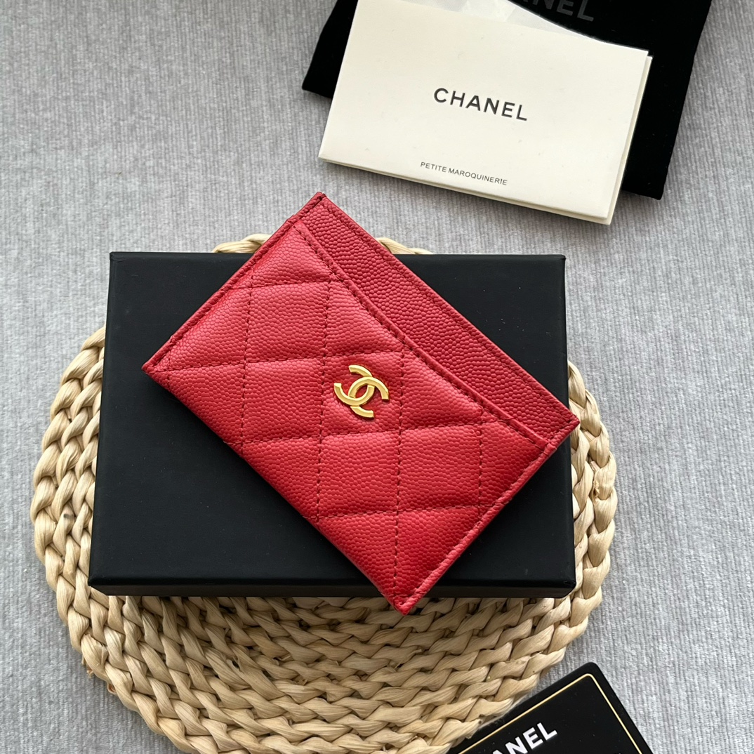 Chanel 84331 Classics Card Wallet Grained Calfskin Red