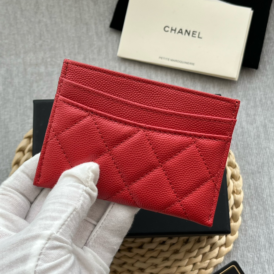 Chanel 84331 Classics Card Wallet Grained Calfskin Red