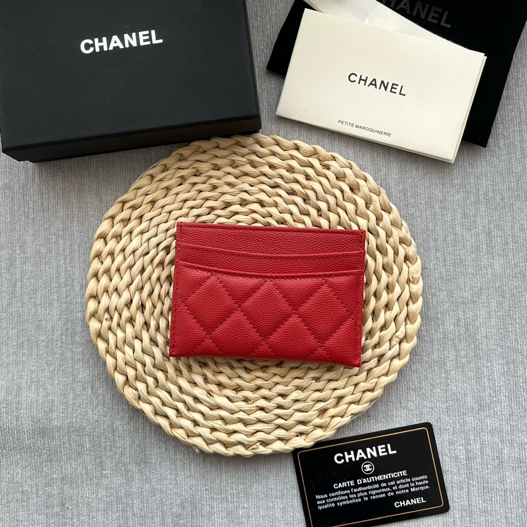 Chanel 84331 Classics Card Wallet Grained Calfskin Red