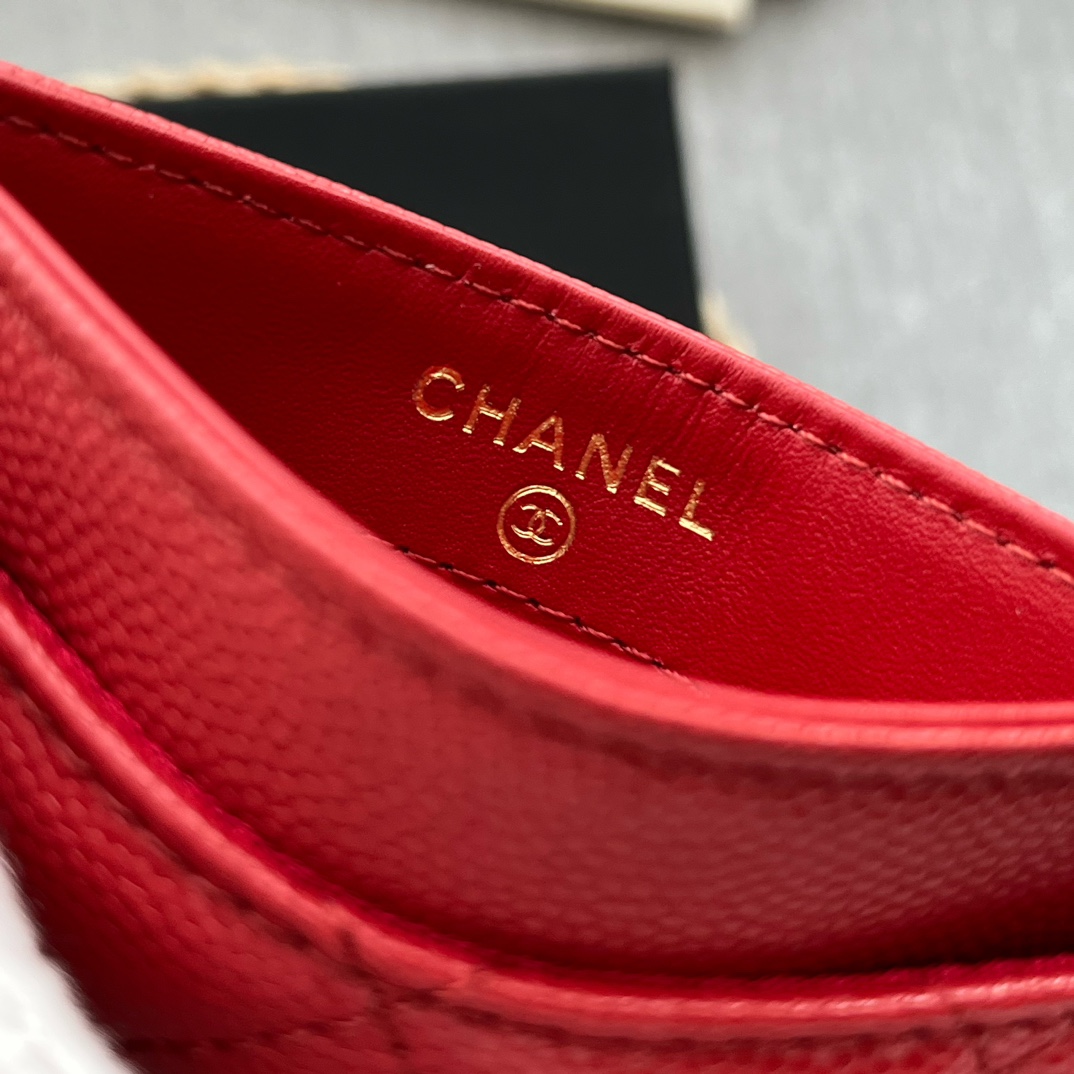 Chanel 84331 Classics Card Wallet Grained Calfskin Red