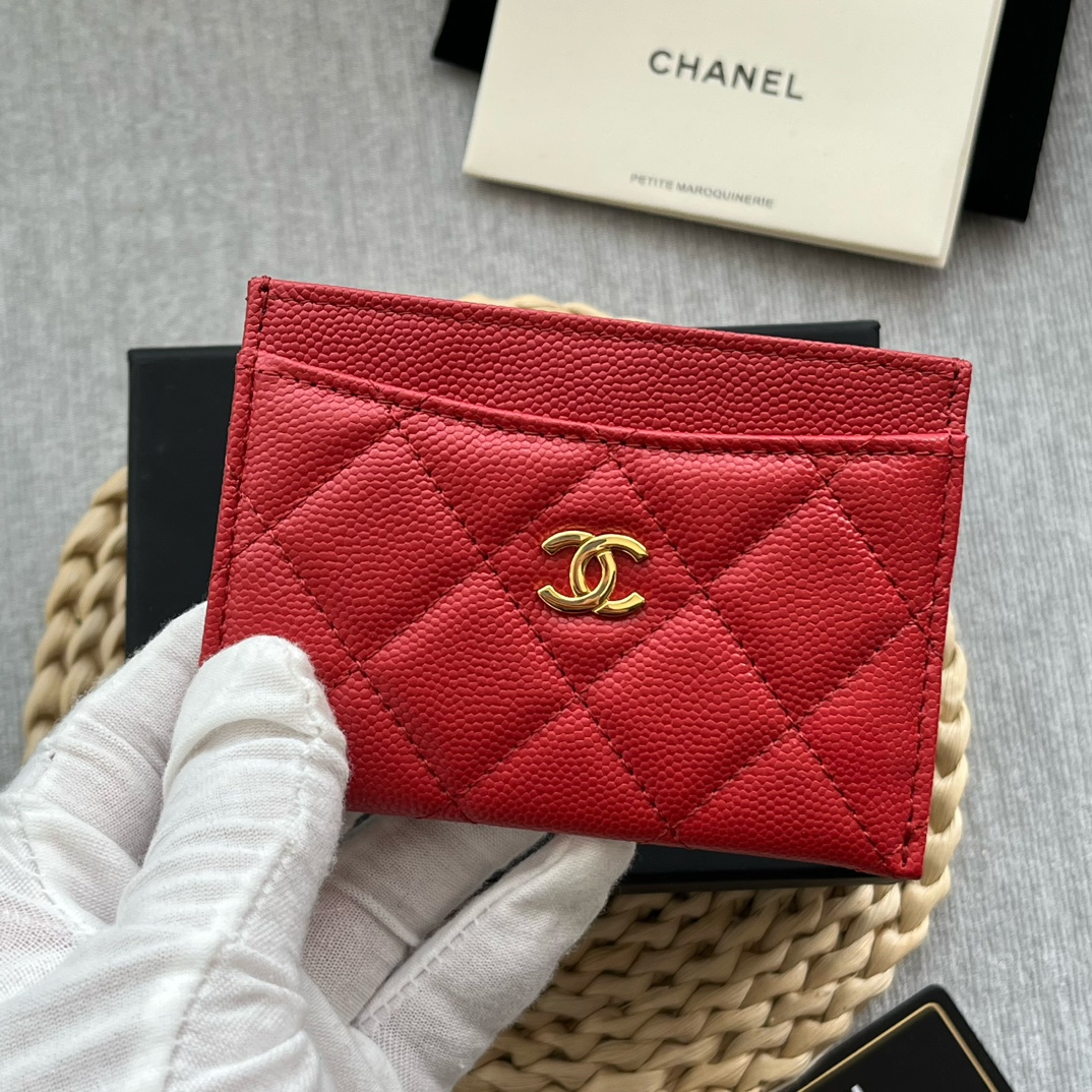 Chanel 84331 Classics Card Wallet Grained Calfskin Red