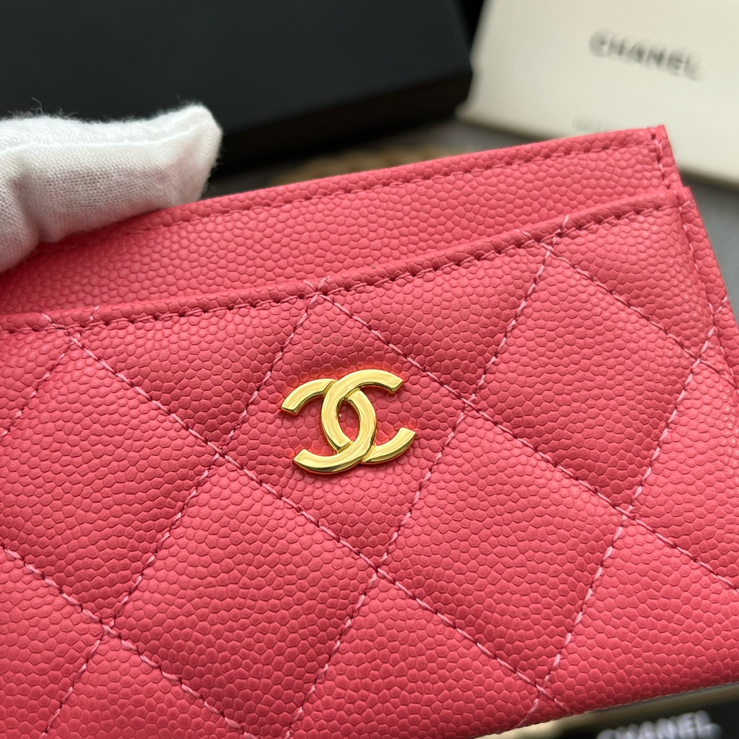 Chanel 84331 Classics Card Wallet Grained Calfskin Rose