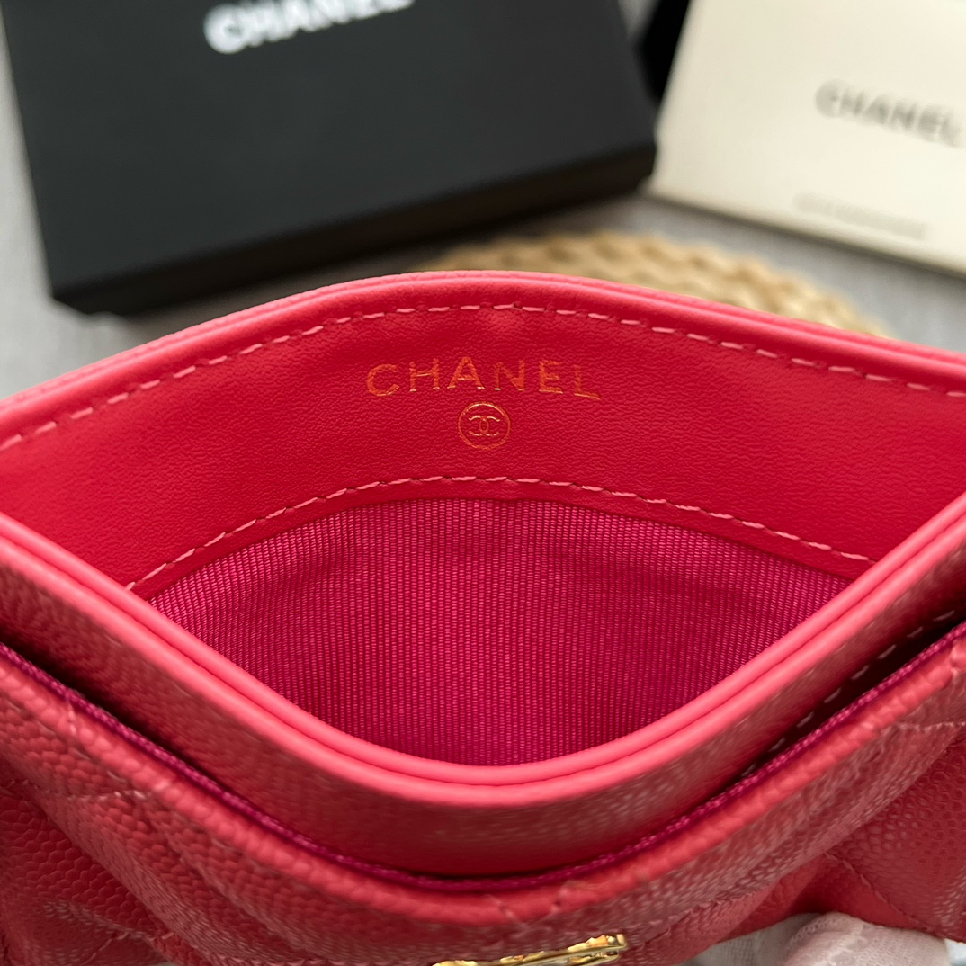 Chanel 84331 Classics Card Wallet Grained Calfskin Rose