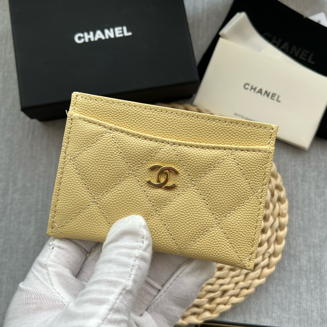 Chanel 84331 Classics Card Wallet Grained Calfskin Yellow