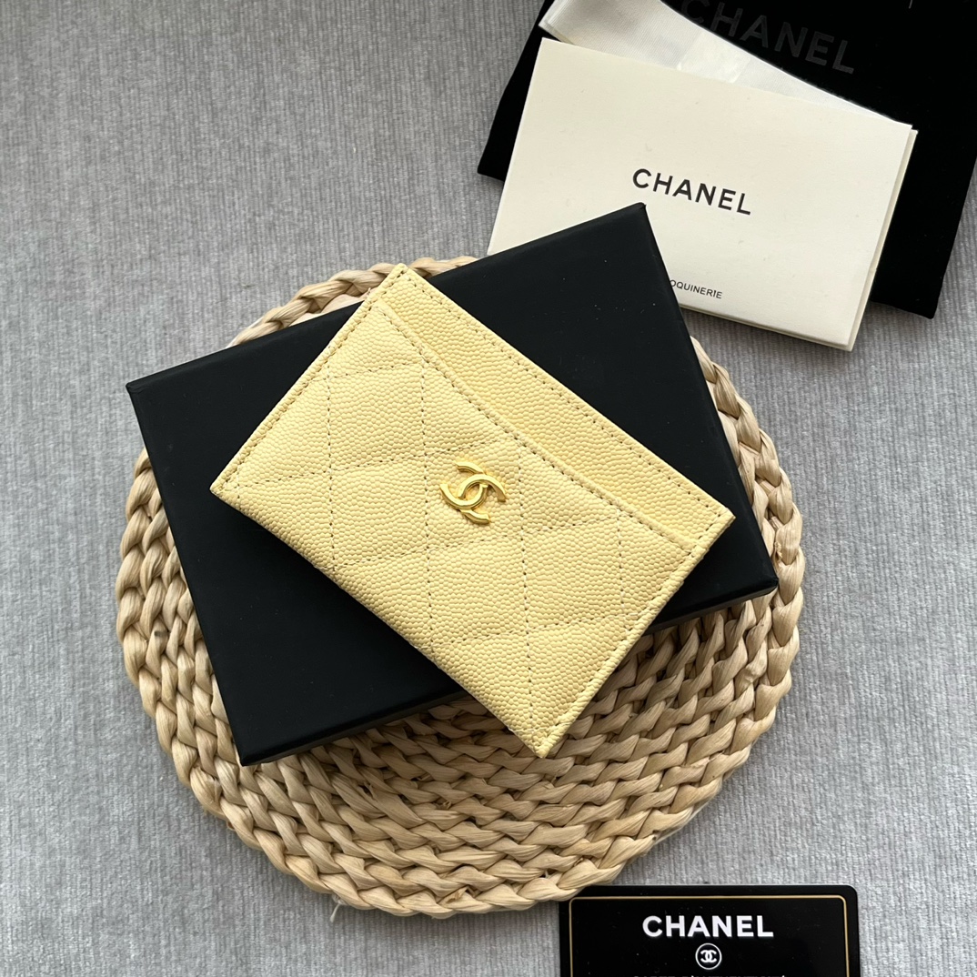 Chanel 84331 Classics Card Wallet Grained Calfskin Yellow