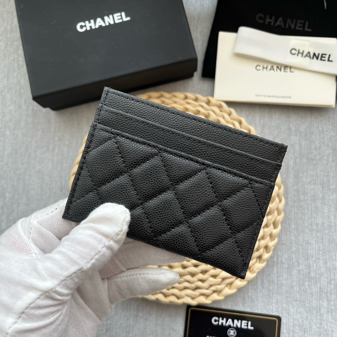 Chanel 84331 Leboy Card Wallet Grained Calfskin Black With Silver