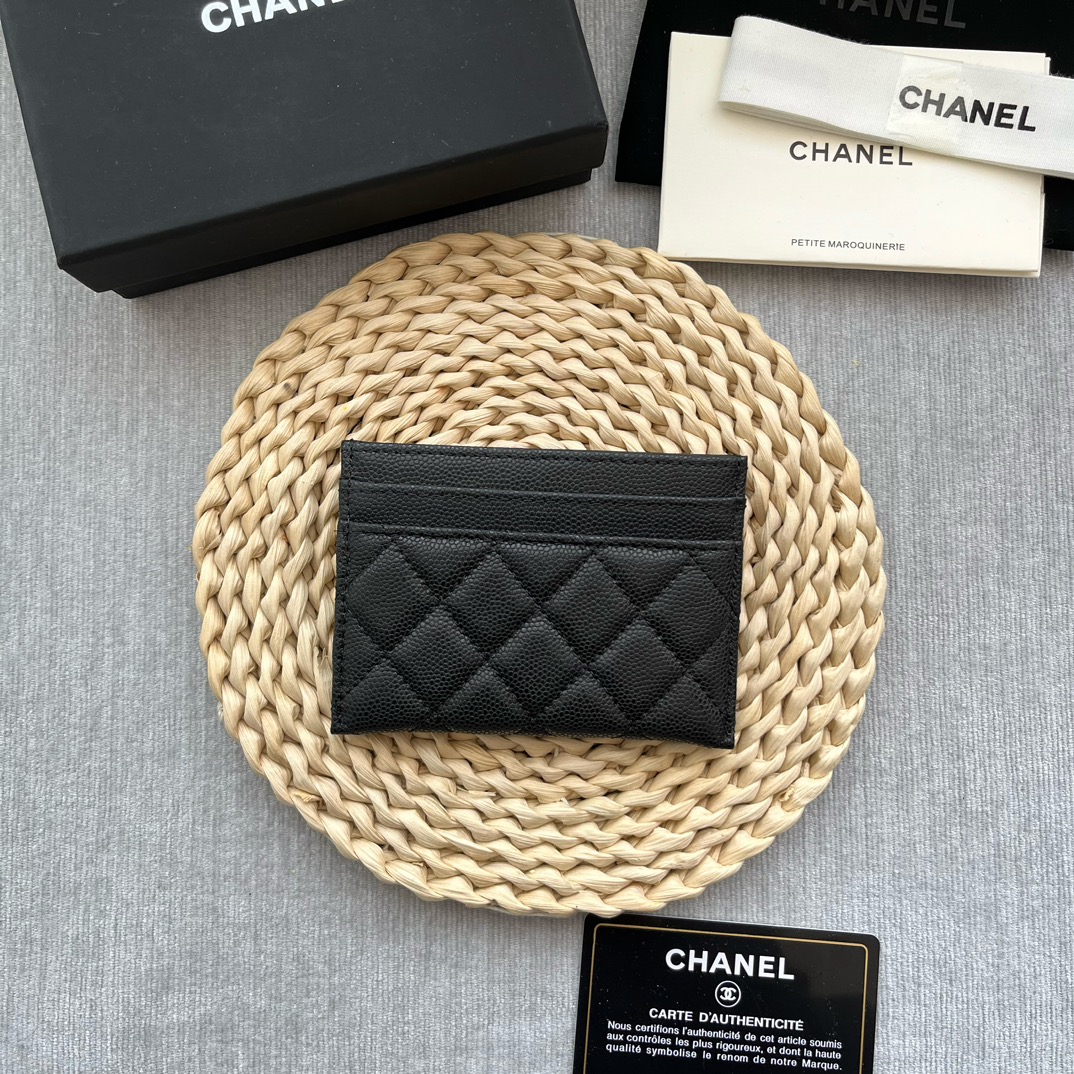 Chanel 84331 Leboy Card Wallet Grained Calfskin Black With Silver