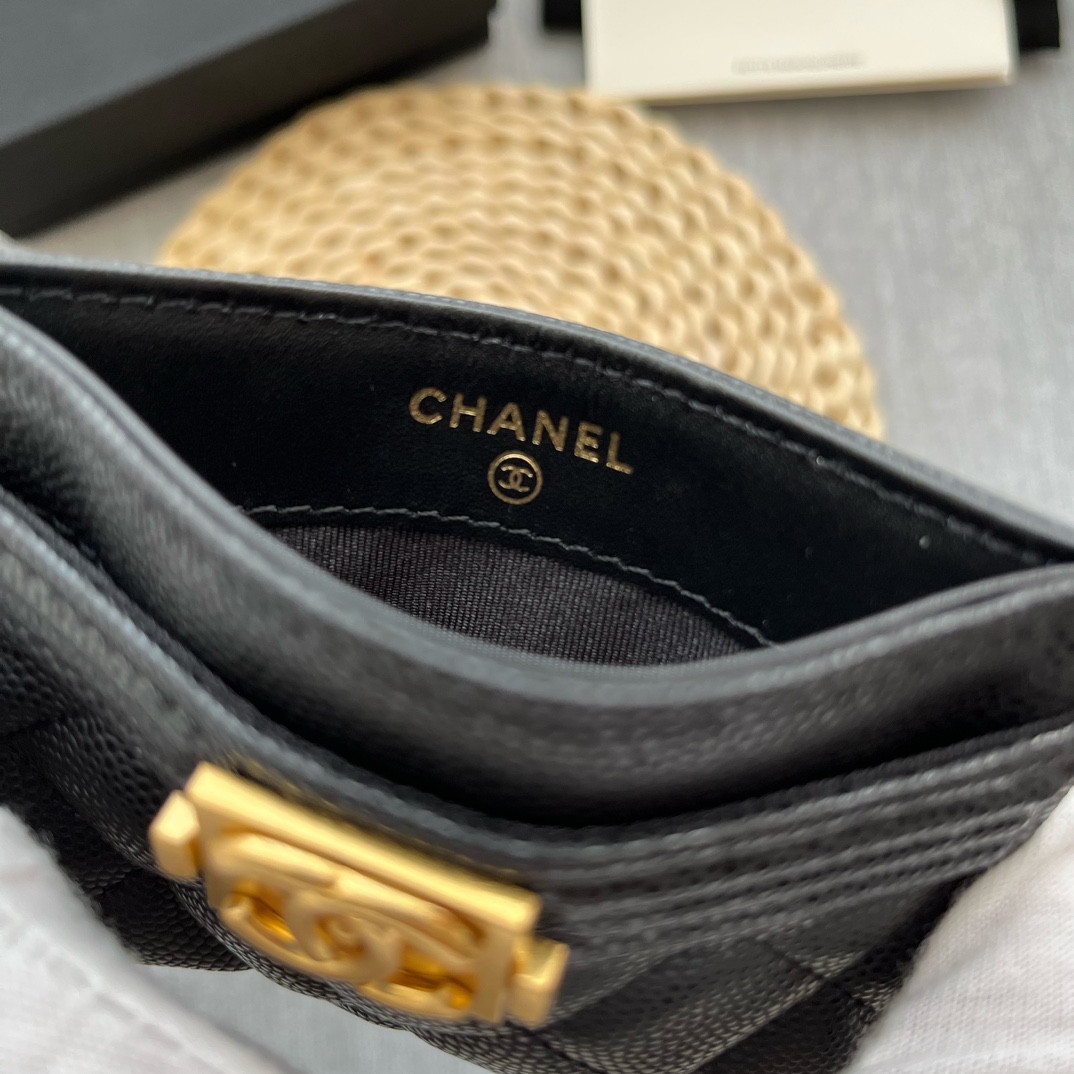 Chanel 84331 Leboy Card Wallet Grained Calfskin Black