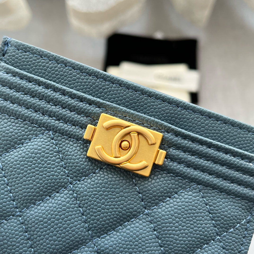 Chanel 84331 Leboy Card Wallet Grained Calfskin Blue