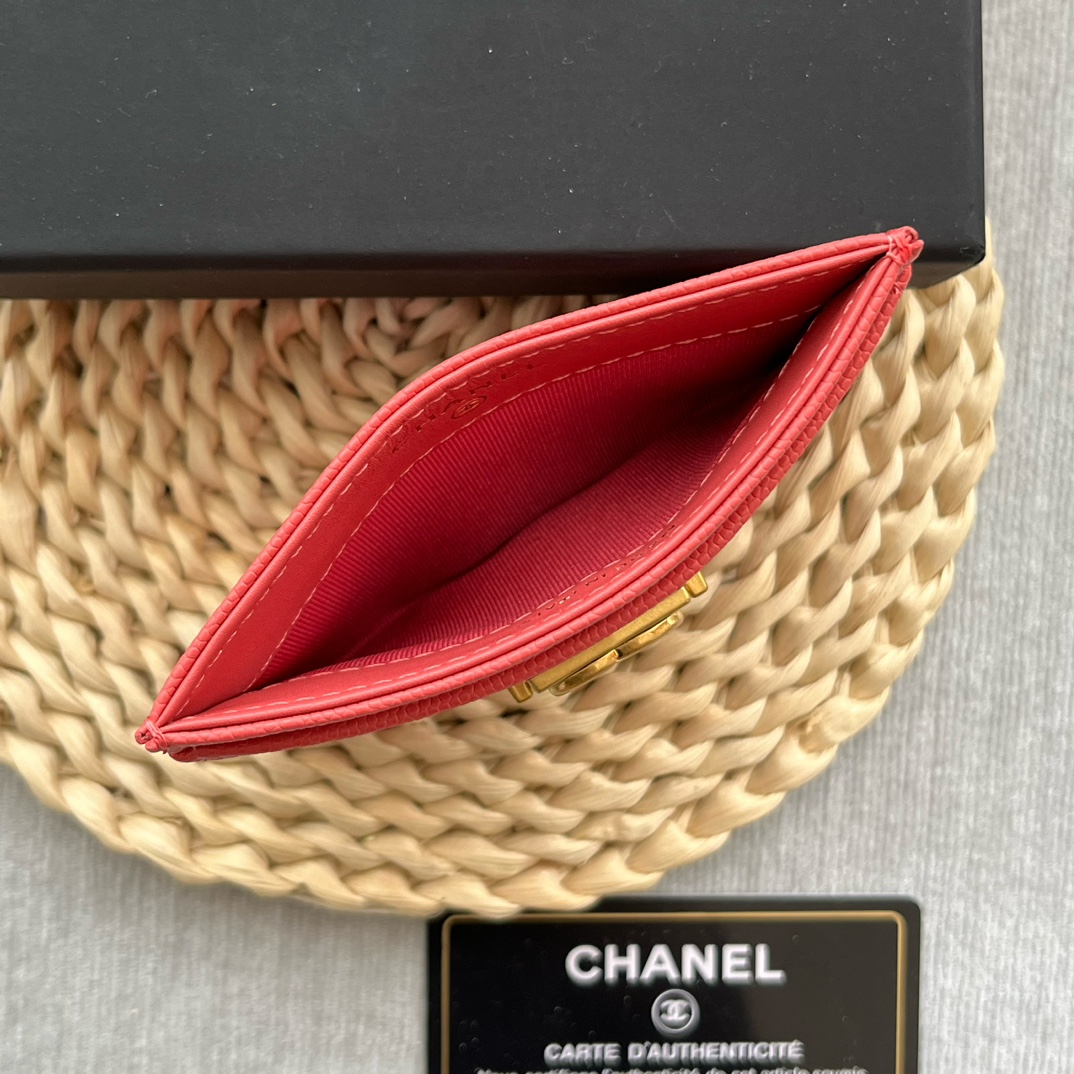 Chanel 84331 Leboy Card Wallet Grained Calfskin Red