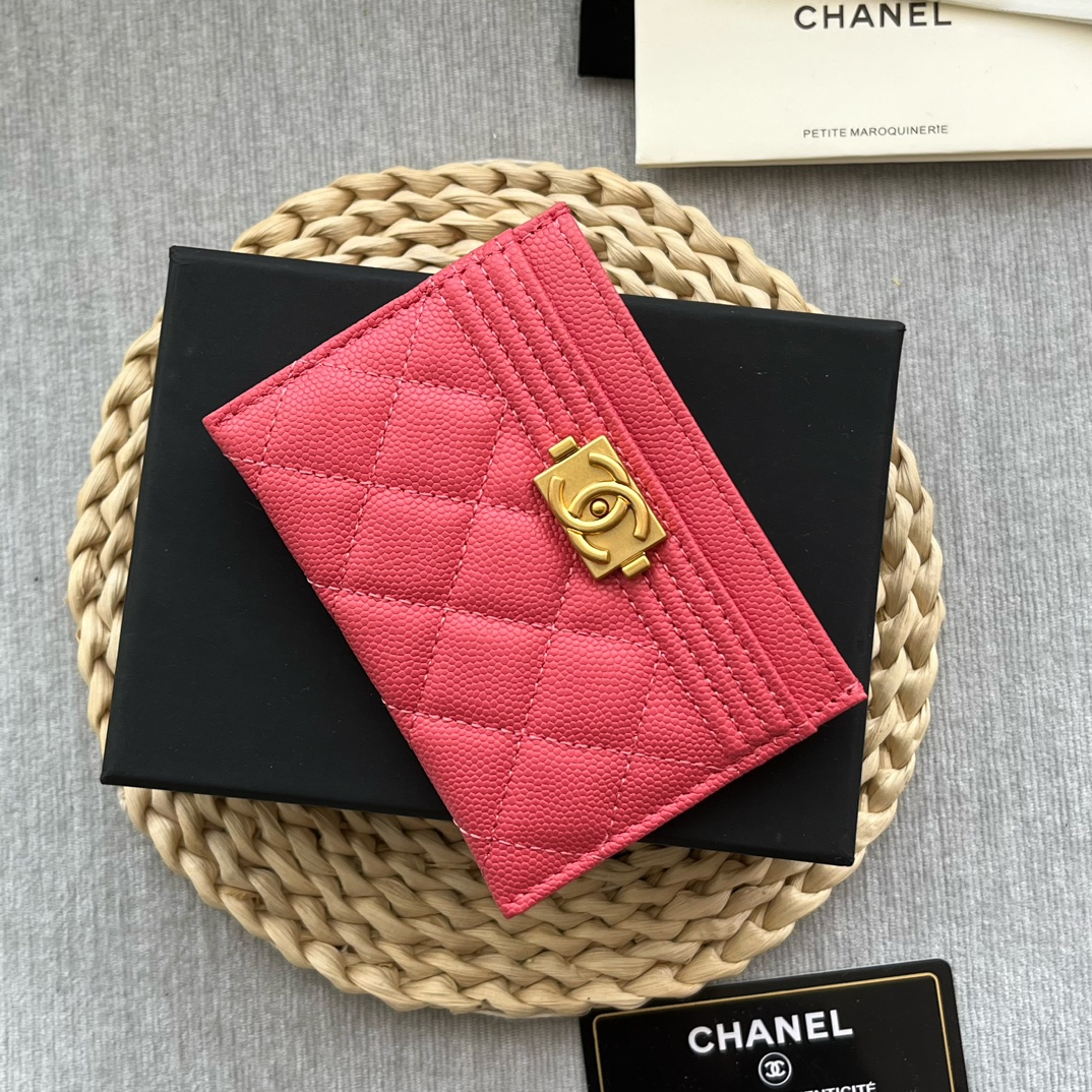 Chanel 84331 Leboy Card Wallet Grained Calfskin Red