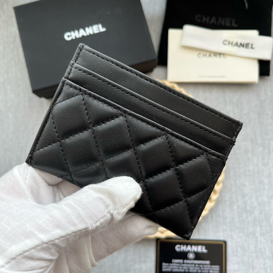 Chanel 84331 Leboy Card Wallet Lambskin Black With Gold