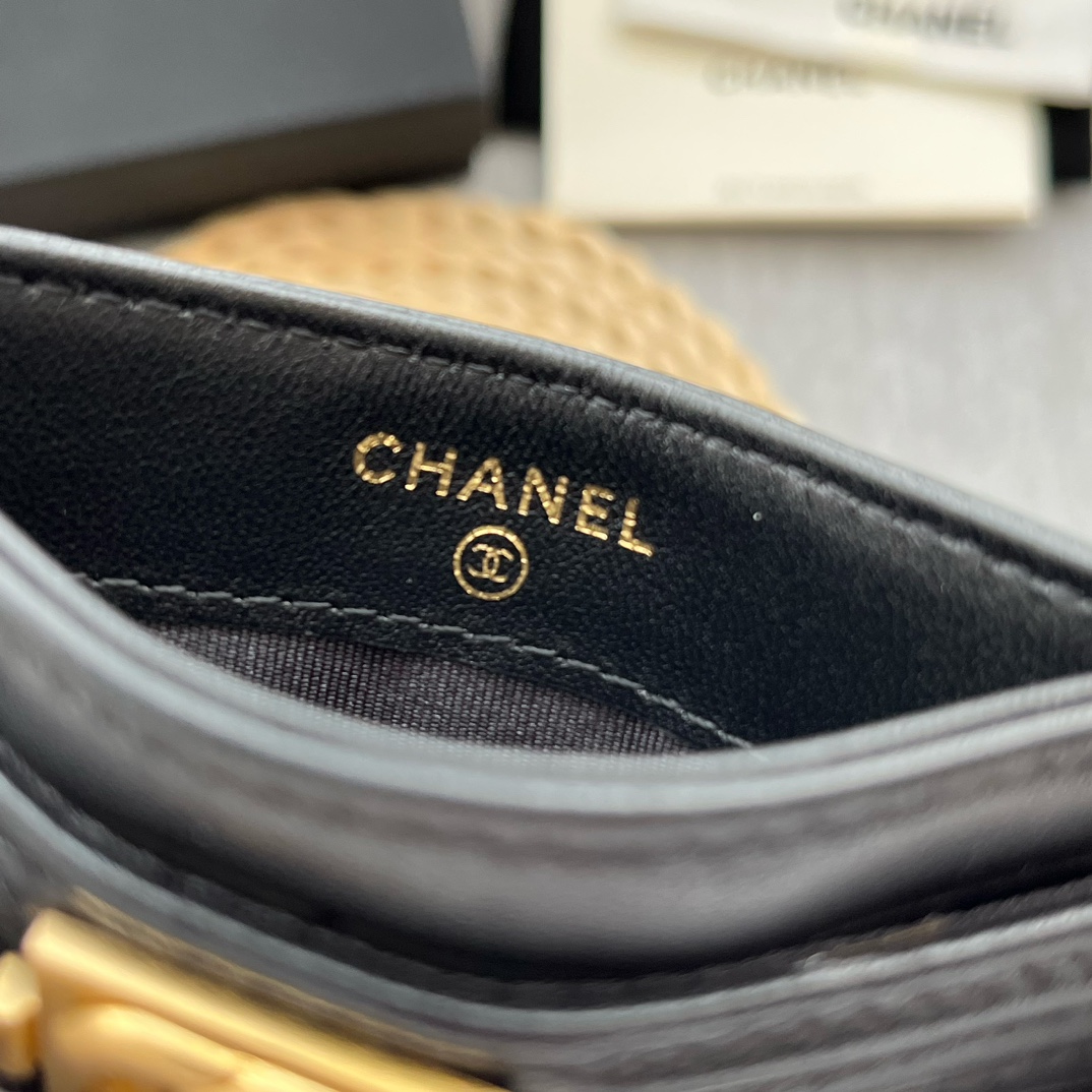 Chanel 84331 Leboy Card Wallet Lambskin Black With Gold