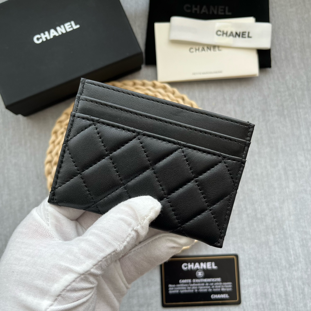 Chanel 84331 Leboy Card Wallet Lambskin Black With Silver