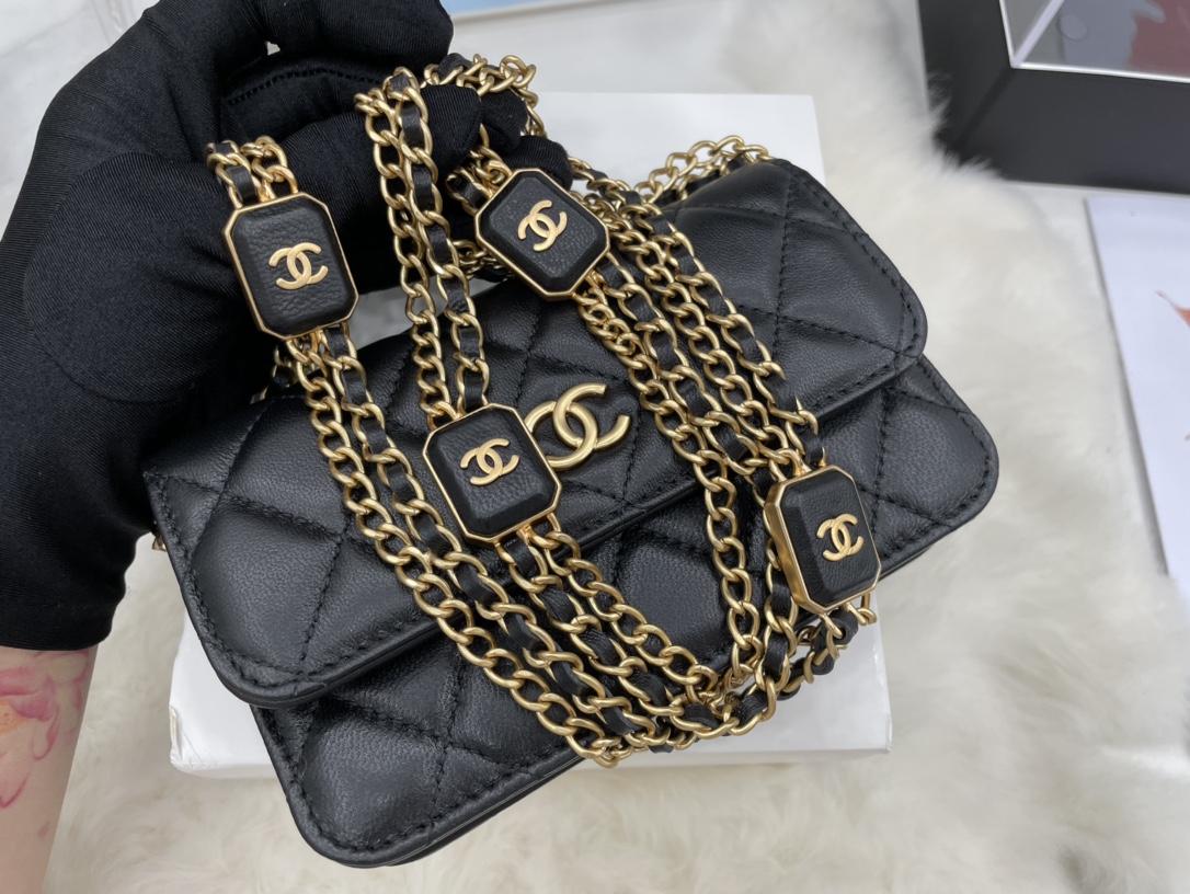 Chanel A68098 Mini Flap Bag Lambskin Black With Gold