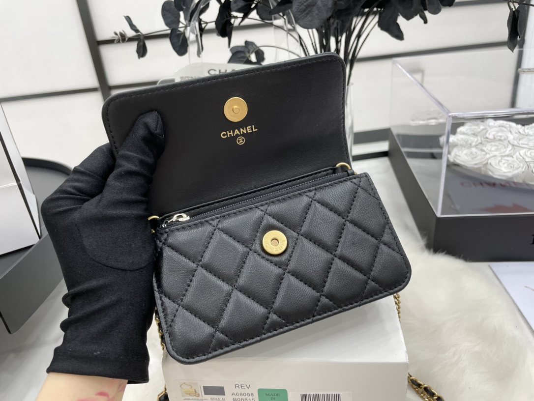 Chanel A68098 Mini Flap Bag Lambskin Black With Gold