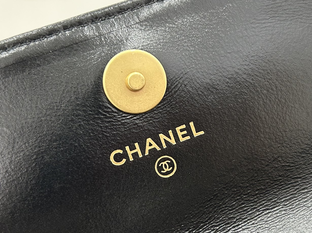 Chanel A68136 Small Flap Bag With Top Handle Shiny Lambskin Gold-Tone Metal Black