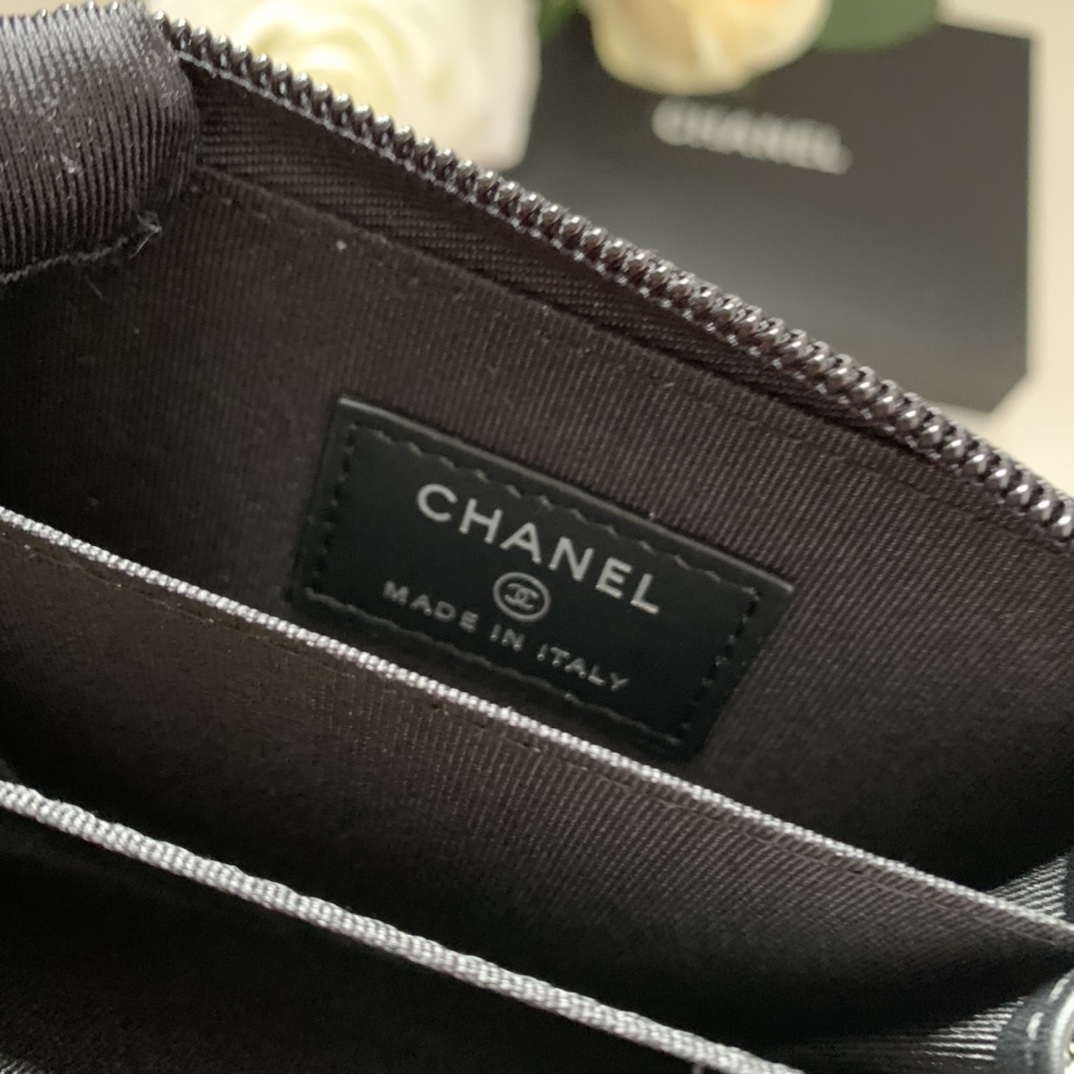 Chanel A80602 Leboy Zippy Wallet Grained Calfskin Black With Silver